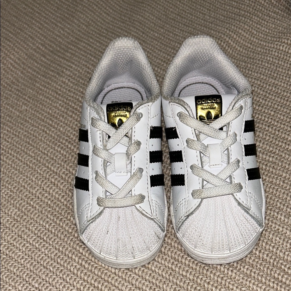Adidas White and Black Classic Superstar Shell Toe Sneakers